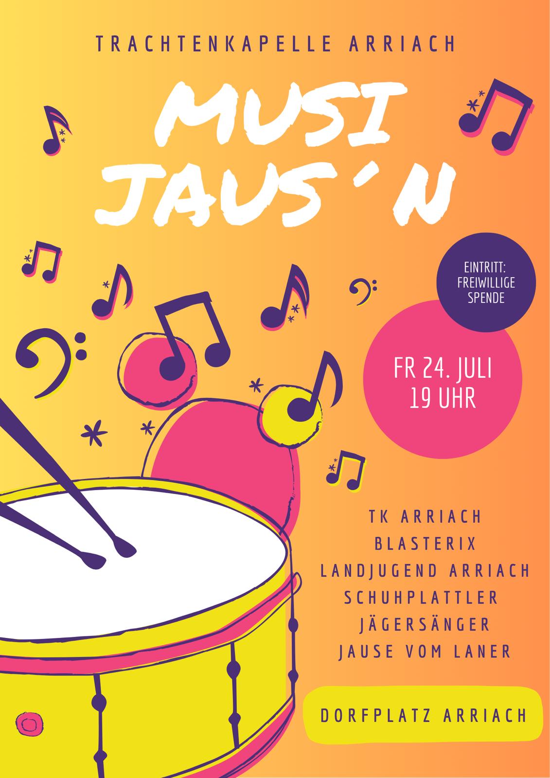 Trachtenkapelle Arriach lädt zu Musi Jaus'n am Dorfplatz Arriach ein